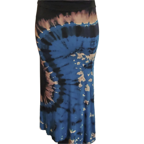 Blue Waves Tie-Dye Rayon Stretch Maxi Skirt