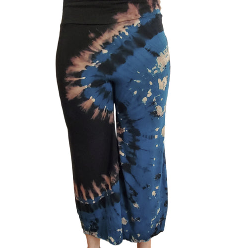 Blue Waves Tie-Dye Rayon Gaucho Pants