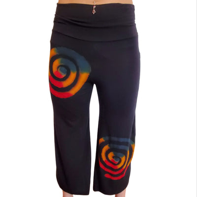 Handpainted Rainbow Spiral Rayon Gaucho Pants