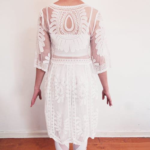 Mandala Lace Embroidered Coverup Crochet Duster