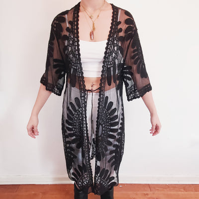 Mandala Lace Embroidered Kimono Coverup