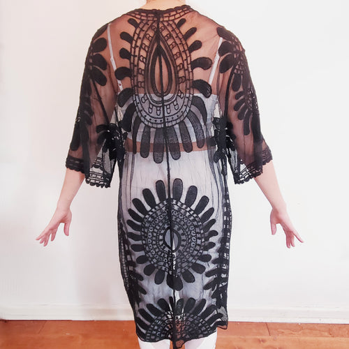 Mandala Lace Embroidered Kimono Coverup