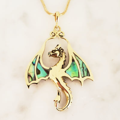 Abalone Inlay Dragon Necklace Bali Pendant on Chain