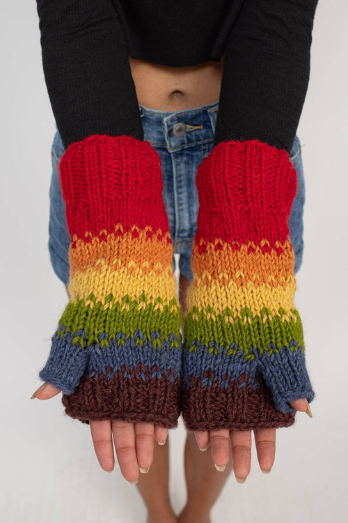 Rainbow Wool Arm Warmers