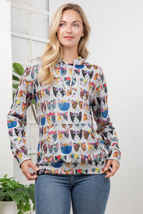 Floral Cats Hoodie