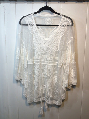 Lace Butterfly Embroidered Beach Coverup Top