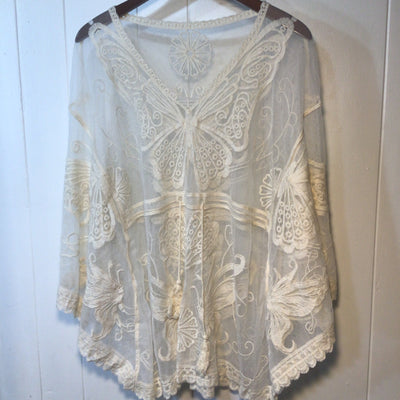 Lace Butterfly Embroidered Beach Coverup Top