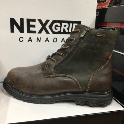 NexGrip Whiskey Army Green and Bown Leather Waterproof Mens Snow Boot with Retractable Ice Cleats NEXX