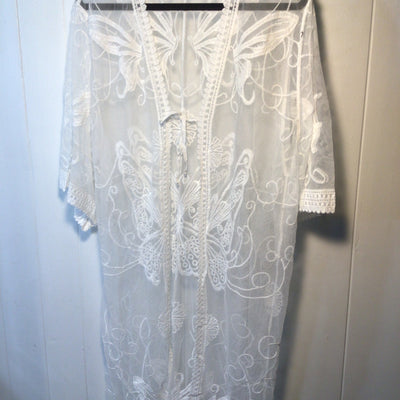 Butterfly Lace Embroidered Beach Coverup Kimono