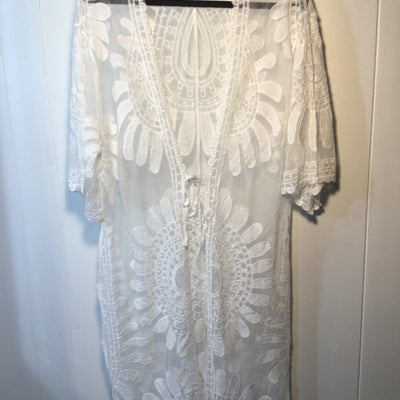 Mandala Lace Embroidered Kimono Coverup