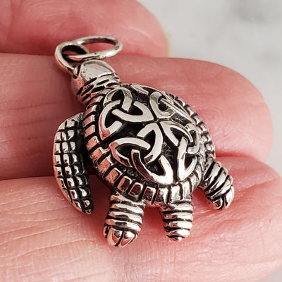 Turtle Celtic Knot Charm .925 Sterling Silver Pendant