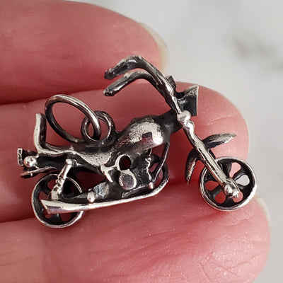 Motorcycle Charm .925 Solid Sterling Silver Biker Pendant