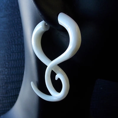 Spiral Twist Split Gauge Earrings Carved White Bone