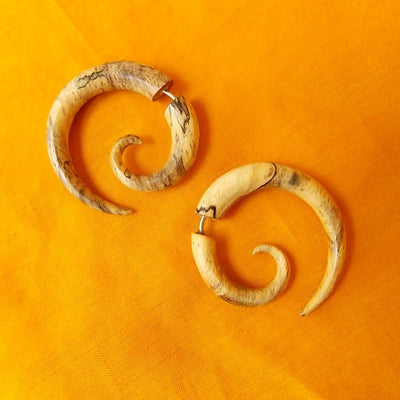 1" Natural Light Wood Spiral Hoop Fake Gauge Earrings