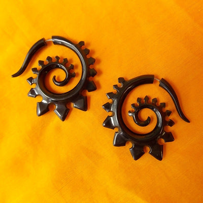 Carved Split Gauge Earrings Black Gothic Spiral Fake Plugs