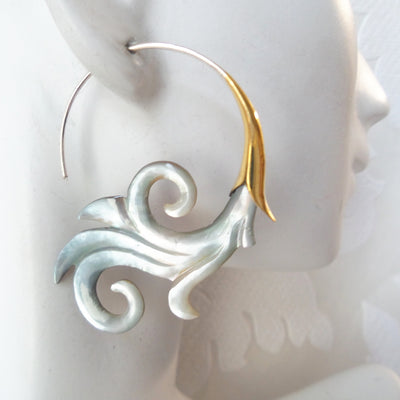 Carved Shell Bali Earrings with .925 Sterling Silver Hook