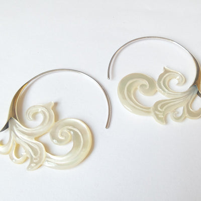 Bali Carved Shell Earrings with .925 Sterling Silver Hook
