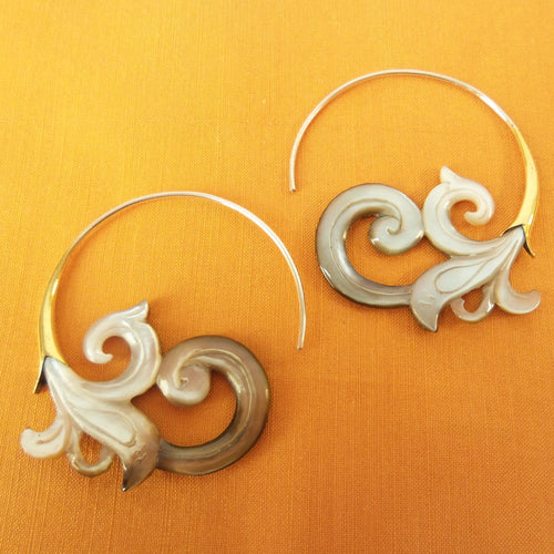 Bali Carved Shell Earrings with .925 Sterling Silver Hook