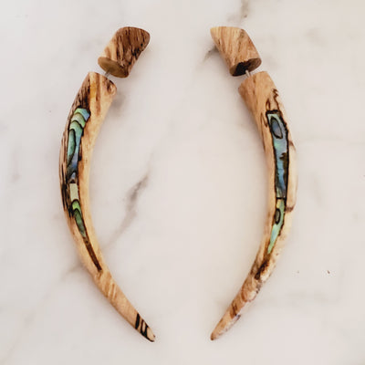 Abalone Inlay in Wood Boho Split Taper Jacket Earrings