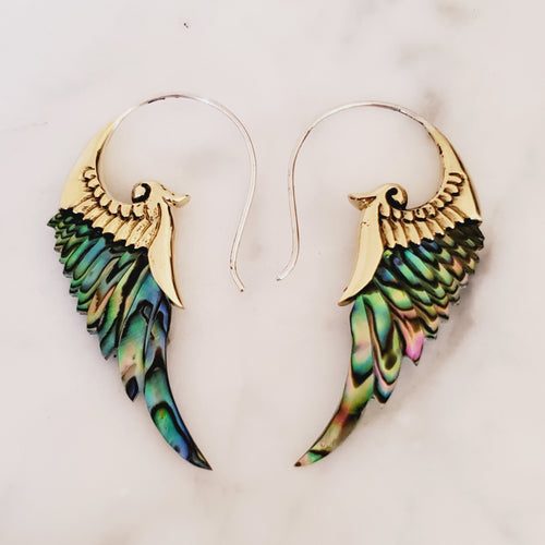 Abalone Shell Angel Wing Earrings .925 Sterling Silver Hook