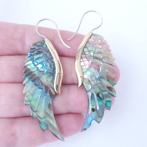 Abalone Shell Carved Wing Earrings Boho Chic from Bali