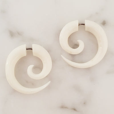 Mini White Spiral Double Sided Split Gauge Jacket Earrings