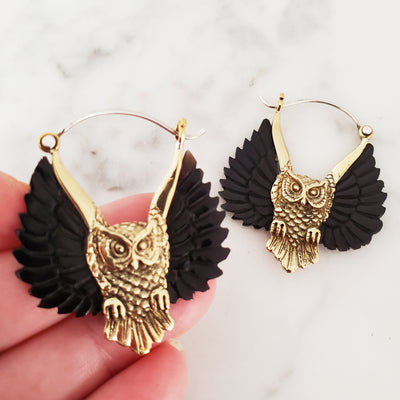 Midnight Owl Carved Earrings with .925 Sterling Silver Hook