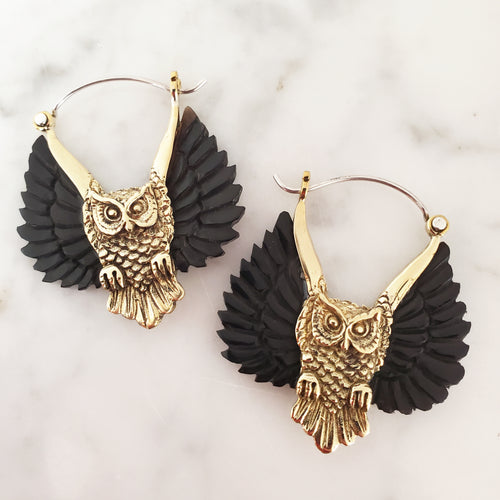 Midnight Owl Carved Earrings with .925 Sterling Silver Hook