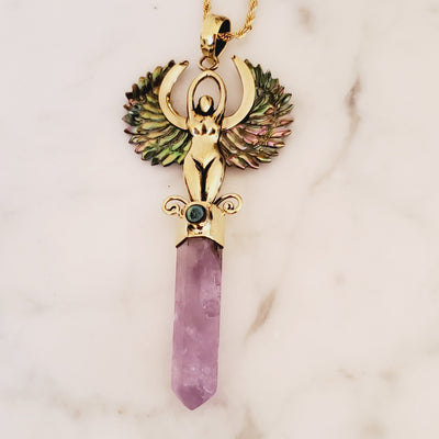 Abalone Angel with Amethyst Point Amulet Pendant Carved in Bali