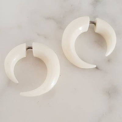 Mini Double Sided White Split Gauge Jacket Earrings