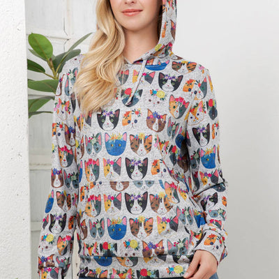 Floral Cats Hoodie