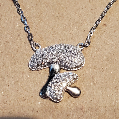 .925 Sterling Silver Ring CZ Mushroom Necklace