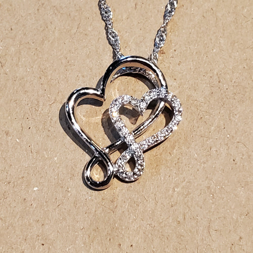 .925 Sterling Silver Ring CZ Heart Necklace