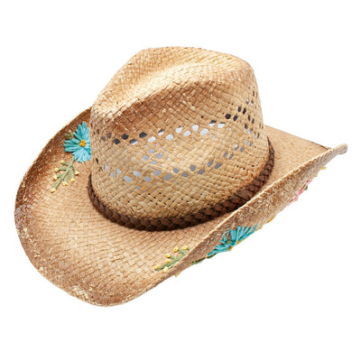 Emma Raffia Straw Flower Braided Band Drifter Cowboy Hat
