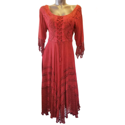 Deep Wine Red Embroidered Renaissance Festival Dress