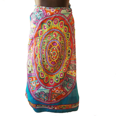 Turquoise Blue Embroidered Cotton Sarong Swim Coverup