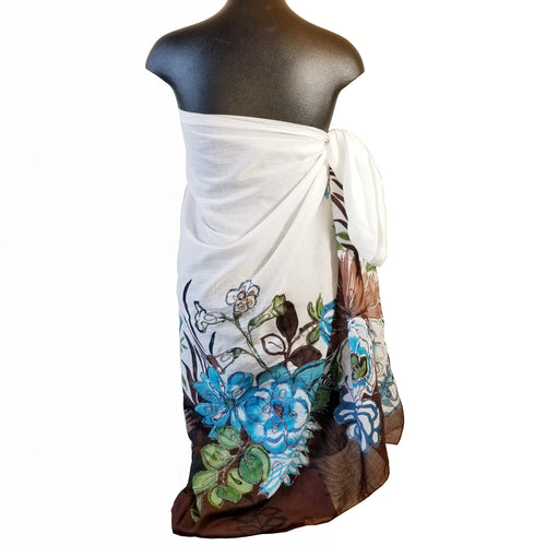 Blue and Black Floral Embroidered Cotton Sarong