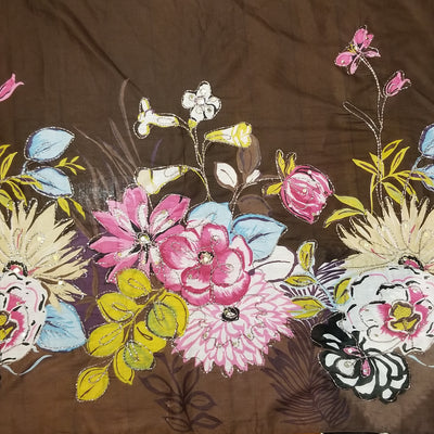 Chocolate Brown Floral Embroidered Cotton Sarong
