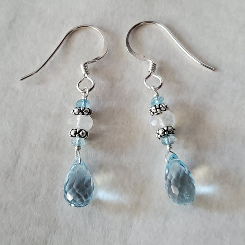 Blue Topaz and Moonstone .925 Sterling Silver Drop Earrings