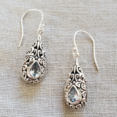 Gemstone .925 Sterling Silver Drop Earrings from Bali
