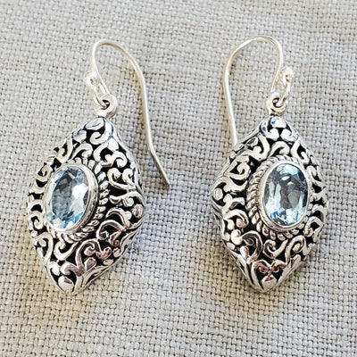 Double Sided .925 Sterling Silver Gemstone Earrings from Bali