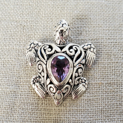 Amethyst Turtle .925 Sterling Silver Pendant from Bali