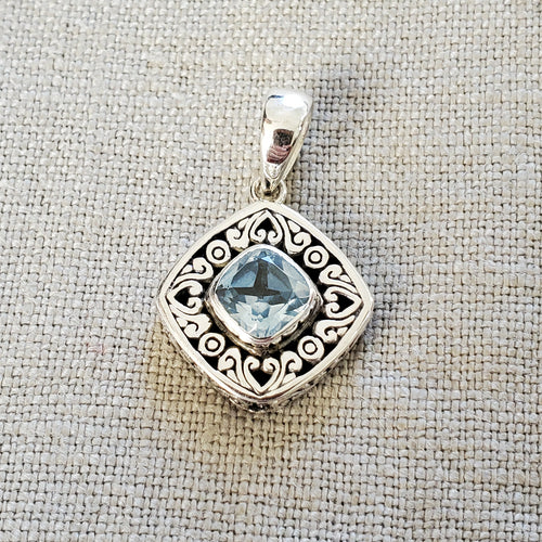 Cushion Cut Blue Topaz .925 Sterling Silver Pendant from Bali