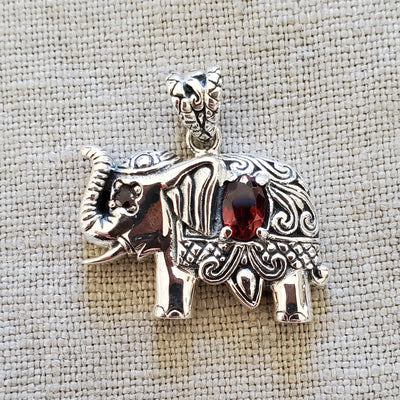 Elephant .925 Sterling Silver Gemstone Pendant from Bali