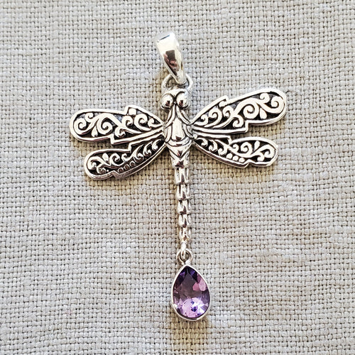 Dragonfly .925 Sterling Silver Gemstone Pendant from Bali