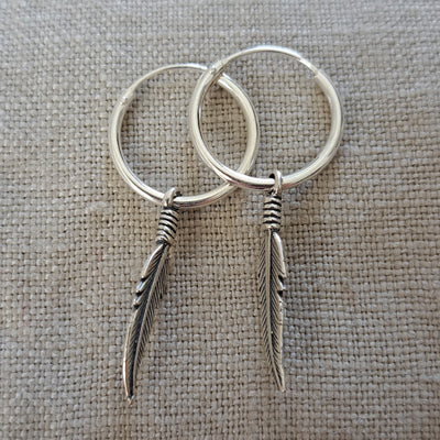Feather .925 Sterling Silver Hoop Earrings from Bali