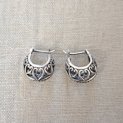 Heart Huggie .925 Sterling Silver Hoop Earrings from Bali