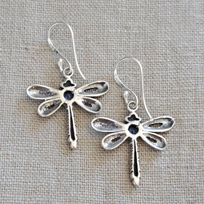 Blue Topaz  Dragonfly .925 Sterling Silver Earrings from Bali