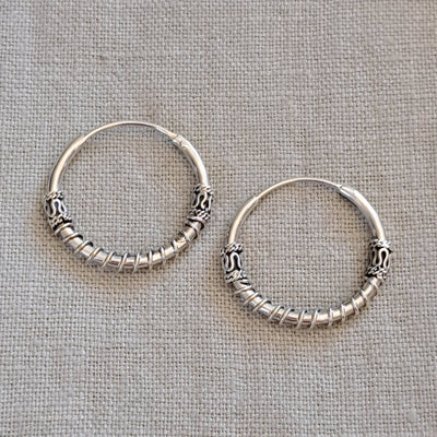 Solid .925 Sterling Silver Hoop Earrings from Bali