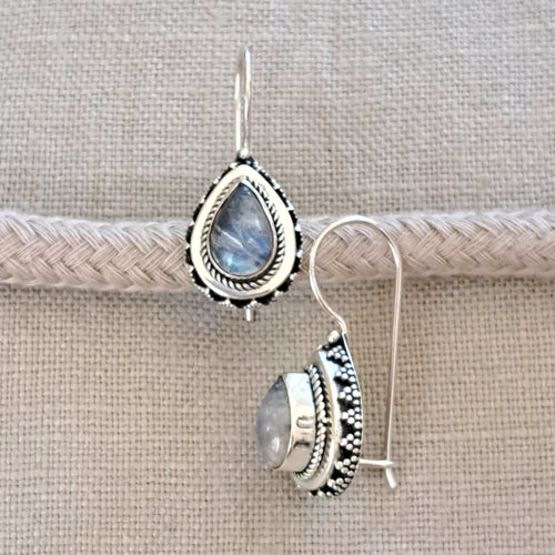 Moonstone .925 Sterling Silver Drop Earrings from Bali